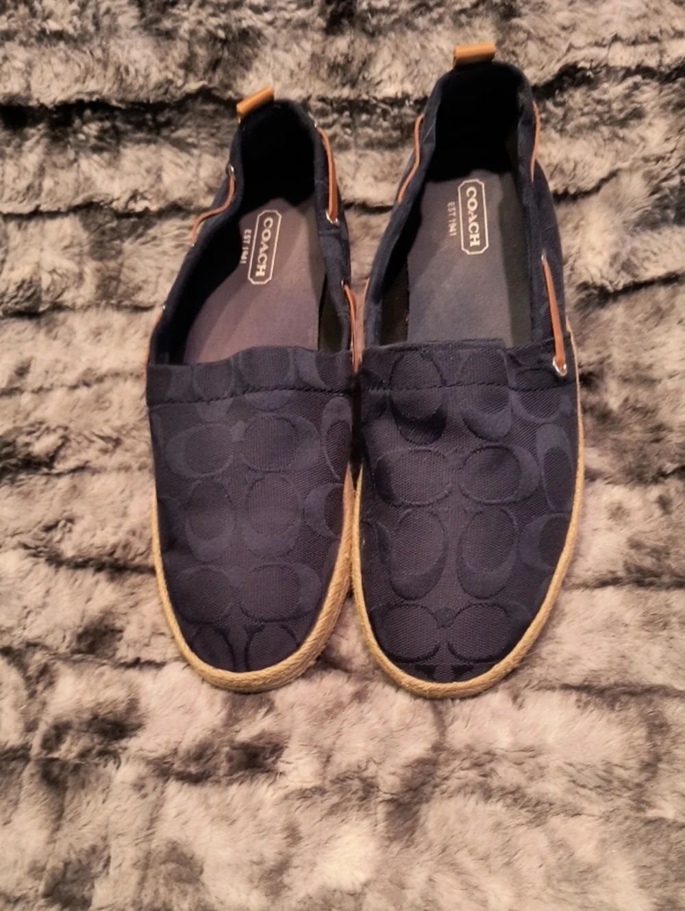 Coach Navy Signature Canvas Slip-On Espadrilles Womans